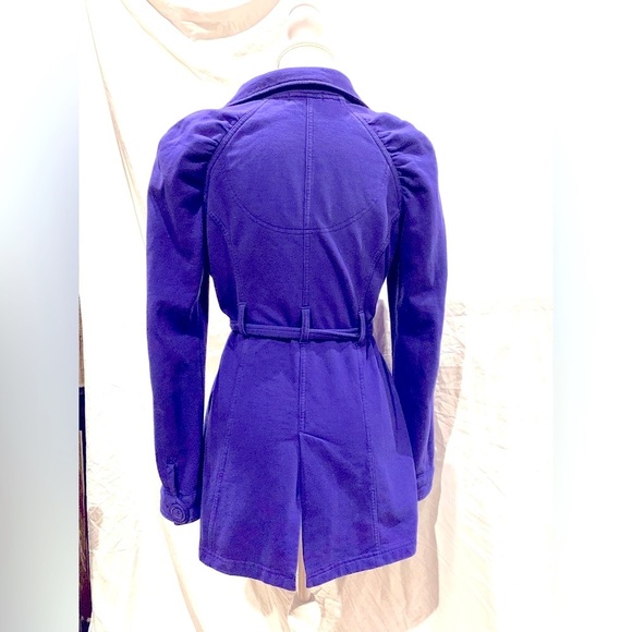 Y2K Women’s Large Soft Cotton Trench Coat Purple Belted Jacket puffy sleeve Sexy - Picture 6 of 7